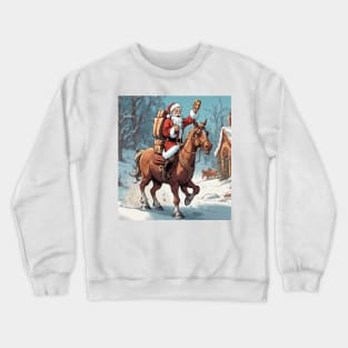 Santa Claus Delivering Toys On Horse Crewneck Sweatshirt